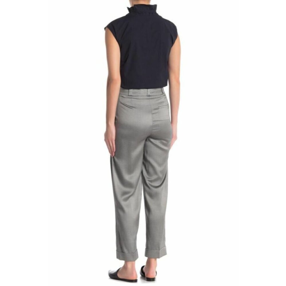 Theory Crop Pants Cuff Straight Fluid Melange Silver Grey Pants SZ 8 New - Picture 2 of 4